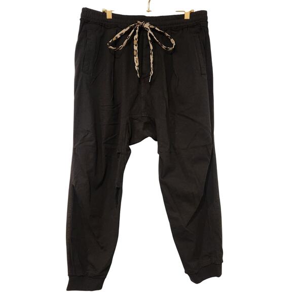R13 Black Cotton Sweatpants” w/Leopard Tie Belt L 12 10 14 - Picture 3 of 9